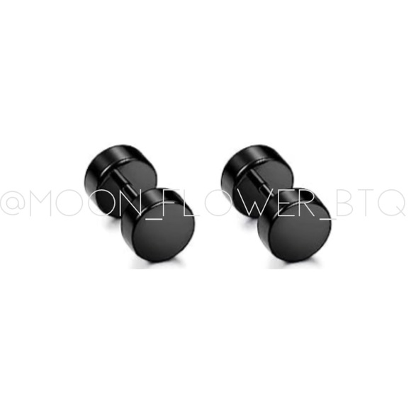 MoonFlowerBtq Other - Black Flat Barbell Earrings